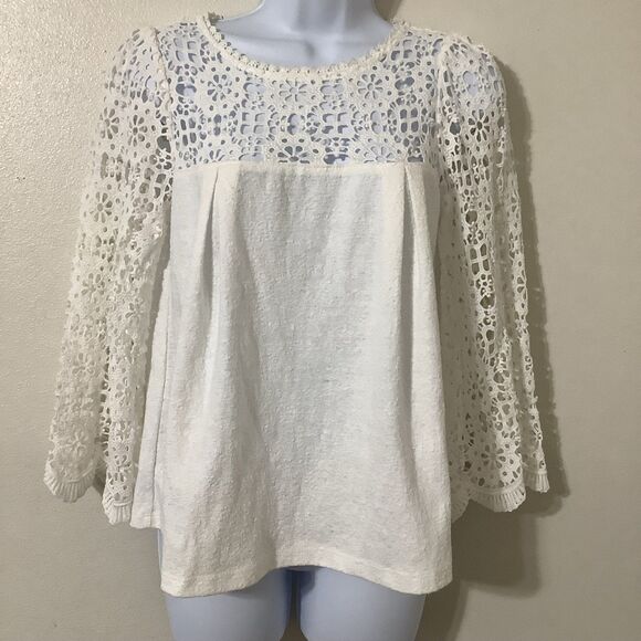 Eri + Ali White Lace Peasant Oversized Boho Hippie Beachy Casual Summer Top XS - Picture 1 of 9